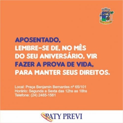 PATY PREVI INICIA CONVOCAÇÃO PARA PROVA DE VIDA